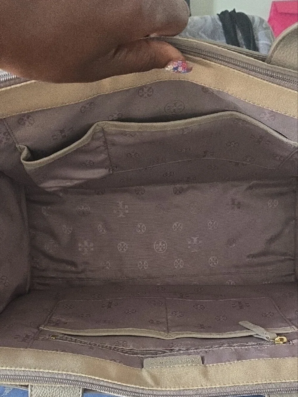Tory Burch Mauve Beige Tote with Interior Zip Pocket